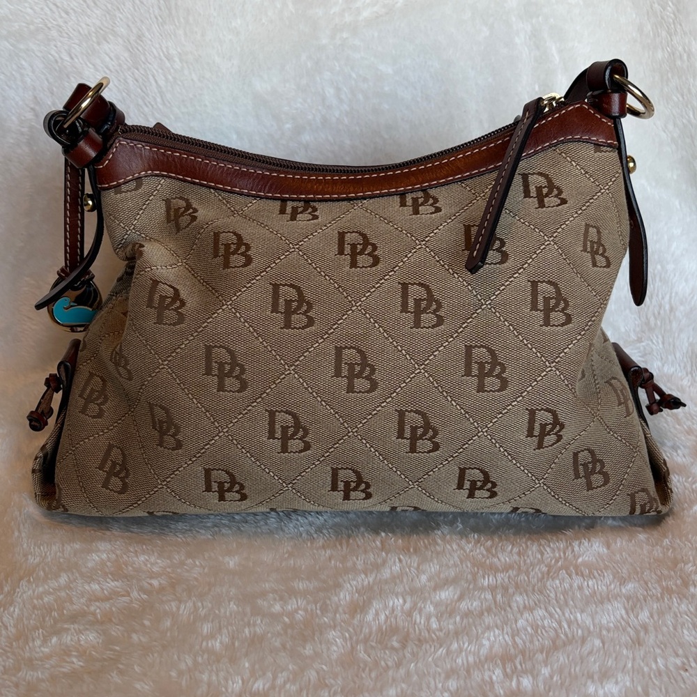 Dooney & Bourke Signature DB Monogram East West Slouch Bag | Leather Trim - Picture 5 of 14